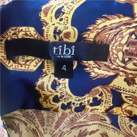 VINTAGE TIBI 100% Silk Blue & Gold Medallion Print Button Up Shift Dress Size 4 - Picture 14 of 15